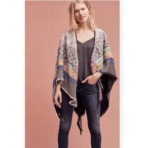 Petanu Anthropologie Cape Shawl Mixed Pattern Boho silk Cashmere blend‎ one size